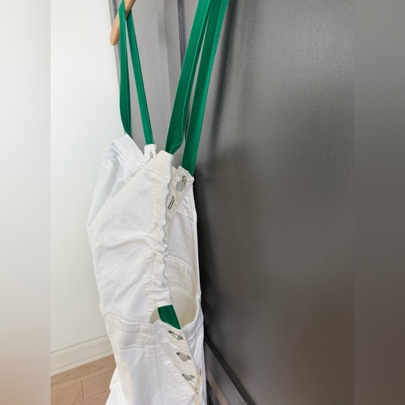 Anthropologie Pilcro Kenna Heritage White & Green Barrel Overalls • S • NWT - Picture 5 of 14
